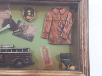 Vintage Firemen Fireighters Firefighting Wood Cased Shadow Box