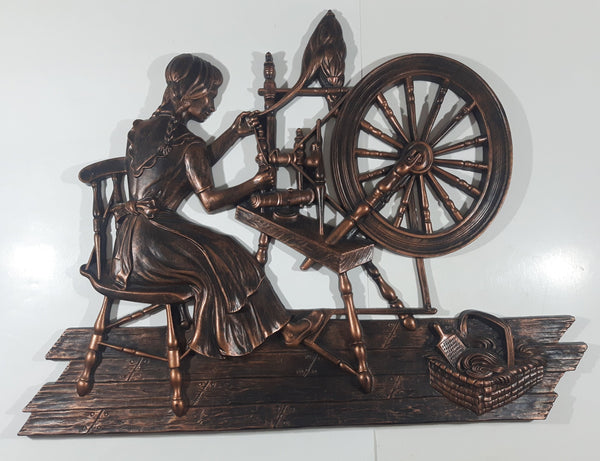 Vintage 1971 MCMLXXI Homco Spinning Wheel Loom Large 20" x 25 1/2" Hard Plastic Decorative Western Wall Hanging