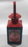 Antique British Railways Midland Hand Carry Oil Light Lantern 13" Tall Red and Teal Green Metal with Glass Panels