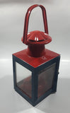 Antique British Railways Midland Hand Carry Oil Light Lantern 13" Tall Red and Teal Green Metal with Glass Panels