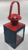 Antique British Railways Midland Hand Carry Oil Light Lantern 13" Tall Red and Teal Green Metal with Glass Panels