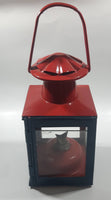 Antique British Railways Midland Hand Carry Oil Light Lantern 13" Tall Red and Teal Green Metal with Glass Panels