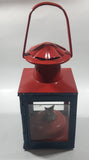 Antique British Railways Midland Hand Carry Oil Light Lantern 13" Tall Red and Teal Green Metal with Glass Panels