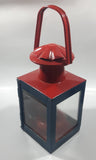 Antique British Railways Midland Hand Carry Oil Light Lantern 13" Tall Red and Teal Green Metal with Glass Panels