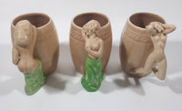 Antique Nude Women in Suggestive Poses Barrel Shape 4 1/2" Ceramic Pottery Mugs Set of 3