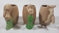 Antique Nude Women in Suggestive Poses Barrel Shape 4 1/2" Ceramic Pottery Mugs Set of 3