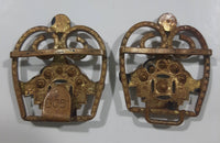 Antique 19th Century Art Deco Royal Crown Shaped Metal Woman's 2 Part Belt Buckle Sash Connects Together