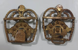 Antique 19th Century Art Deco Royal Crown Shaped Metal Woman's 2 Part Belt Buckle Sash Connects Together