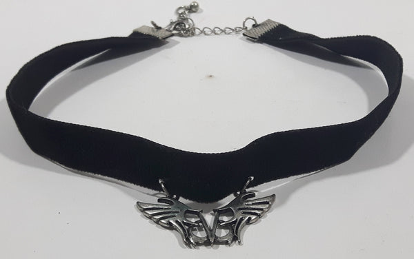 Gothic Winged Mirrored Letter B Pewter Style Metal and Fabric Choker Chain Necklace