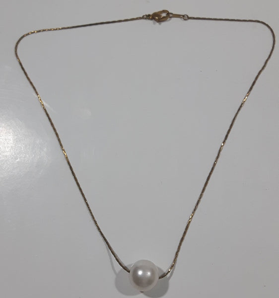 Faux Pearl Gold Tone Metal Chain Necklace 16" Long