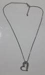 Clear Rhinestone Offset Dangling Heart 18" Long Metal Necklace