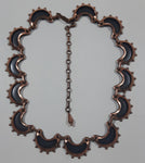 Vintage Renoir Black Enamel Crescents Copper Metal 13" Long Necklace Signed