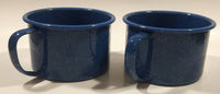 Dark Blue Enamel Metal Soup Bowl Cups with Handles