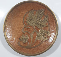 Vintage Solid Brass Hand Painted Golden Leaf Leaves 6" Diameter Pedestal Style Plate Bowl Serving Dish