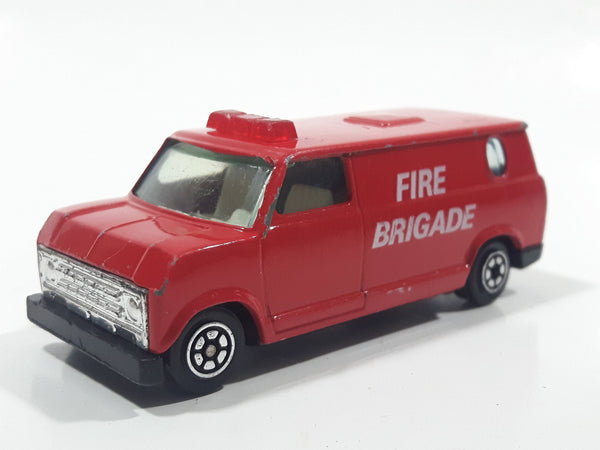 Vintage Yatming No. 1501 Ford Econoline E-150 Fire Brigade Red Van Die Cast Toy Car Emergency Rescue Vehicle