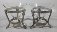 Ornate Metal Footed Base Cone Glass Candle Holder 5 1/4" Tall Set of 2