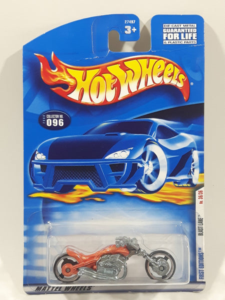 2000 Hot Wheels First Editions 36/36 Blast Lane Metalflake Orange Die Cast Toy Motor Bike Motor Cycle Vehicle - New in Package Sealed