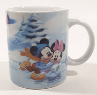 Enesco Disney Mickey Mouse, Minnie Mouse, Goofy, and Pluto Winter Scene Ice Skating on A Pond 3 3/4" Tall Ceramic Coffee Mug Cup