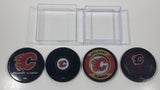 Calgary Flames NHL Ice Hockey Team Thin Puck Shaped Drink Coasters with Different Logos in Clear Case