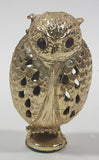 Gold Tone Metal 3" Tall Owl Figure with Dark Pink Rhinestone Eyes