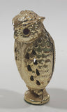 Gold Tone Metal 3" Tall Owl Figure with Dark Pink Rhinestone Eyes