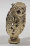 Gold Tone Metal 3" Tall Owl Figure with Dark Pink Rhinestone Eyes