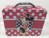 2013 Tin Box Co. Disney Minnie Mouse Pink and White Polka Dot Embossed Tin Metal Lunch Box