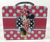 2013 Tin Box Co. Disney Minnie Mouse Pink and White Polka Dot Embossed Tin Metal Lunch Box