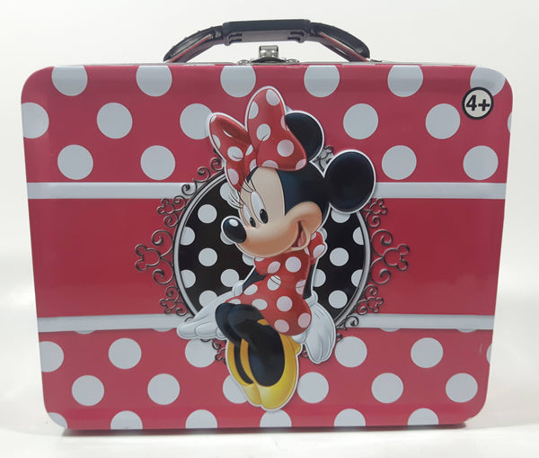 2013 Tin Box Co. Disney Minnie Mouse Pink and White Polka Dot Embossed Tin Metal Lunch Box