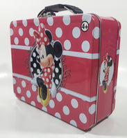 2013 Tin Box Co. Disney Minnie Mouse Pink and White Polka Dot Embossed Tin Metal Lunch Box