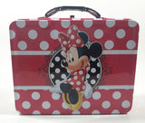 2013 Tin Box Co. Disney Minnie Mouse Pink and White Polka Dot Embossed Tin Metal Lunch Box