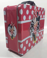 2013 Tin Box Co. Disney Minnie Mouse Pink and White Polka Dot Embossed Tin Metal Lunch Box