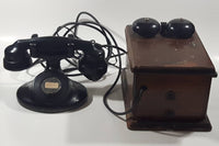 Antique 1935 Western Electric Black Telephone Phone and Wood Ringer Box Made in USA