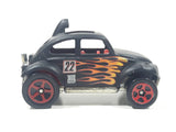 2002 Hot Wheels Baja Bug Volkswagen VW Beetle Matte Black w/ Flames Die Cast Toy Car Vehicle