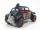 2002 Hot Wheels Baja Bug Volkswagen VW Beetle Matte Black w/ Flames Die Cast Toy Car Vehicle