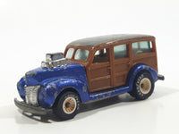 1985 Hot Wheels Real Riders Hi-Rakers '40's Woodie Blue with Brown Wood Panel Die Cast Toy Car Vehicle