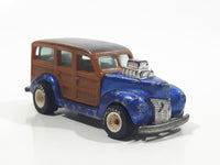 1985 Hot Wheels Real Riders Hi-Rakers '40's Woodie Blue with Brown Wood Panel Die Cast Toy Car Vehicle