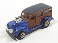 1985 Hot Wheels Real Riders Hi-Rakers '40's Woodie Blue with Brown Wood Panel Die Cast Toy Car Vehicle