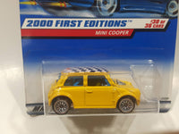 2000 Hot Wheels First Editions Mini Cooper Yellow with Checkered Roof Die Cast Toy Car Vehicle New in Package