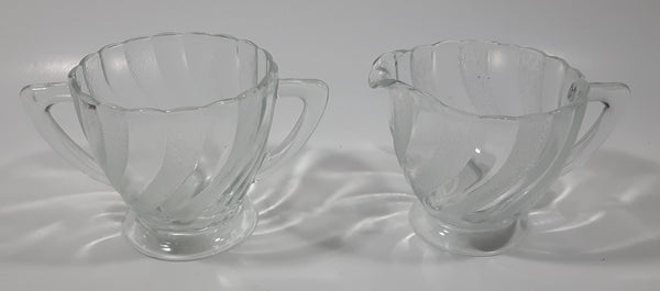 Vintage Clear and Alternating Textured Glass Creamer and Sugar Bowl 3 1/4" Tall