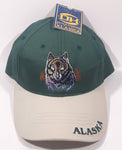 Dutch Harbor Gear Alaska Wolf Themed Green with Grey Brim Snap Back Adjustable Size Baseball Cap Hat New with Tags