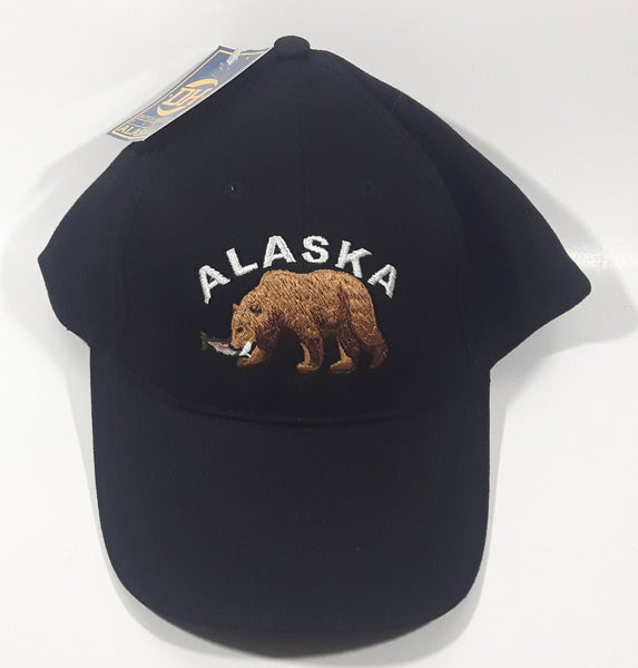 Dutch Harbor Gear Alaska Grizzly Bear Eating Salmon Black Snap Back Adjustable Size Baseball Cap Hat New with Tags