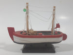 Red and White Small Wooden Boat Model 4 1/2" Long