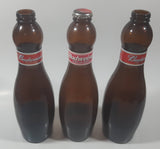 Budweiser King of Beers 9 1/2" Tall 1 Pint Bowling Pin Shaped Amber Glass Beer Bottle with Born on Date Set of 3