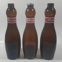 Budweiser King of Beers 9 1/2" Tall 1 Pint Bowling Pin Shaped Amber Glass Beer Bottle with Born on Date Set of 3