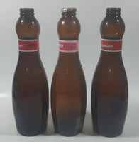 Budweiser King of Beers 9 1/2" Tall 1 Pint Bowling Pin Shaped Amber Glass Beer Bottle with Born on Date Set of 3