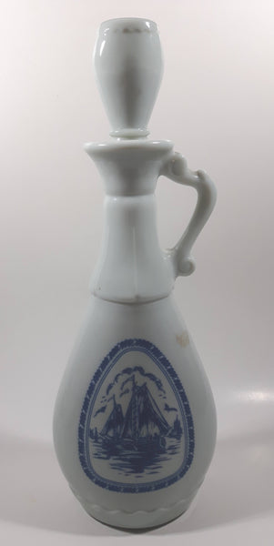 Vintage 1963 Jim Beam Whisky Delft Blue Windmill and Boat 13" Tall Decanter Bottle