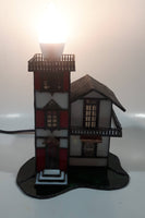 Vintage Highly Detailed Lighthouse Red White and Green Leaded Stained Glass 7" Tall Decorative Light Table Lamp