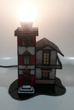 Vintage Highly Detailed Lighthouse Red White and Green Leaded Stained Glass 7" Tall Decorative Light Table Lamp