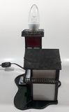 Vintage Highly Detailed Lighthouse Red White and Green Leaded Stained Glass 7" Tall Decorative Light Table Lamp